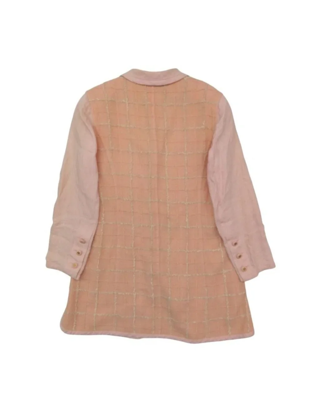 Chanel Tailored Jacket Linen Checker Tweed Outer CC Logo Button Shoulder